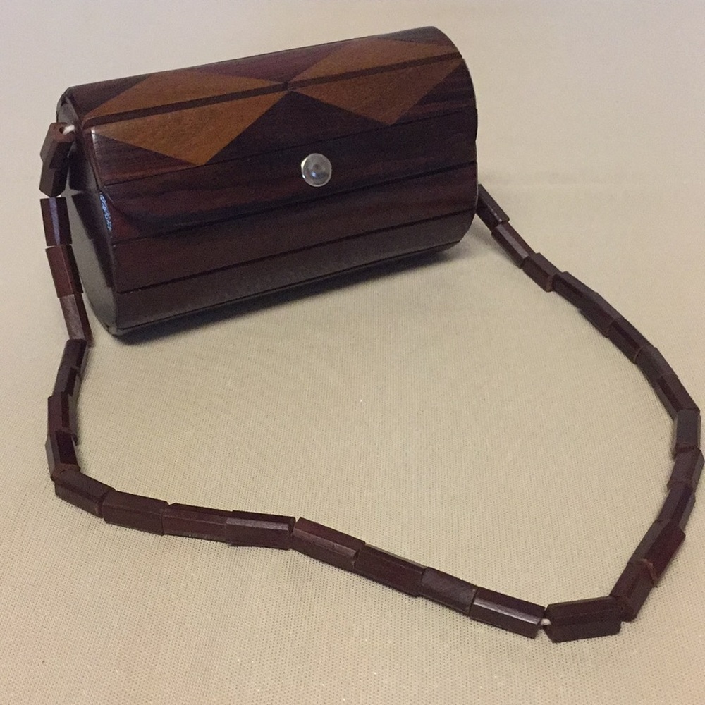 Vintage inlaid wooden purse